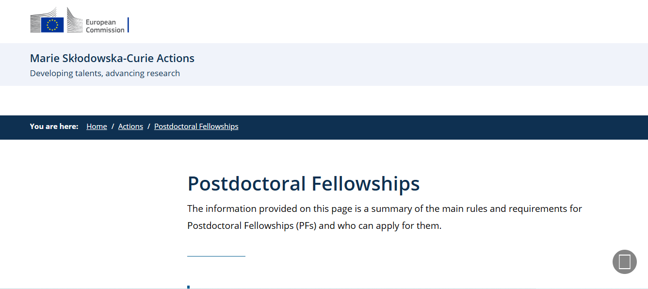 Marie Skłodowska Curie Actions Postdoctoral Fellowships 