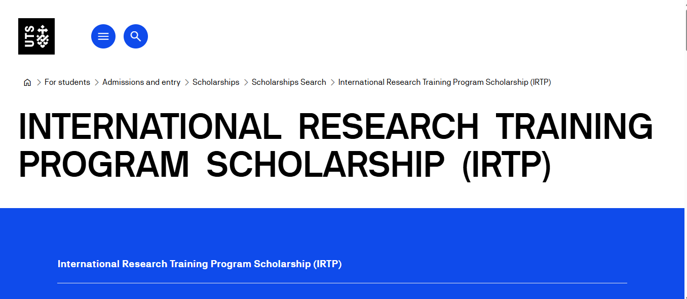 International Research Training Program Scholarship