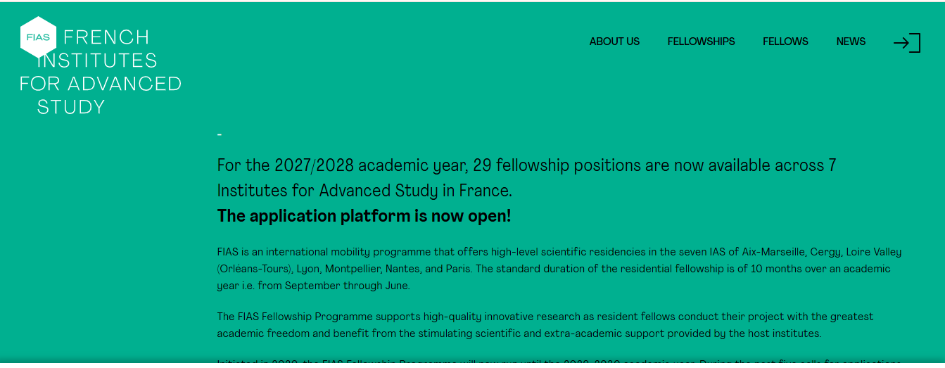 French Institutes for Advanced Study (FIAS) Fellowship 