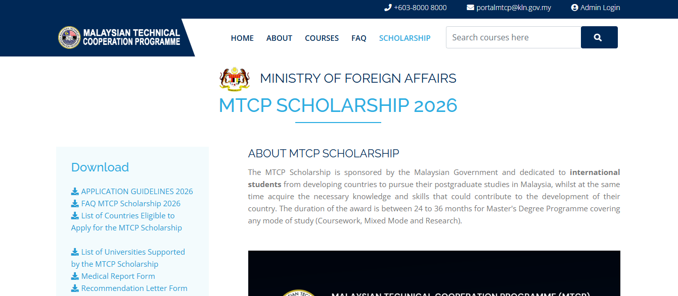 MTCP Scholarship 2026 in Malaysia