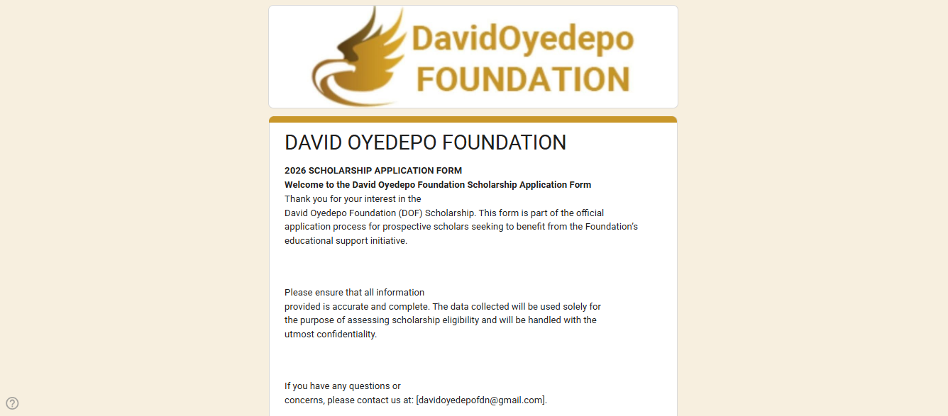 David Oyedepo Foundation Scholarship