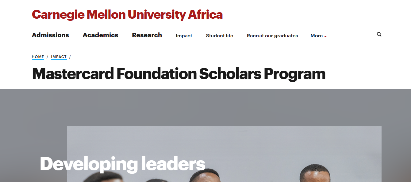 Carnegie Mellon University Africa Mastercard Foundation Scholars Program 