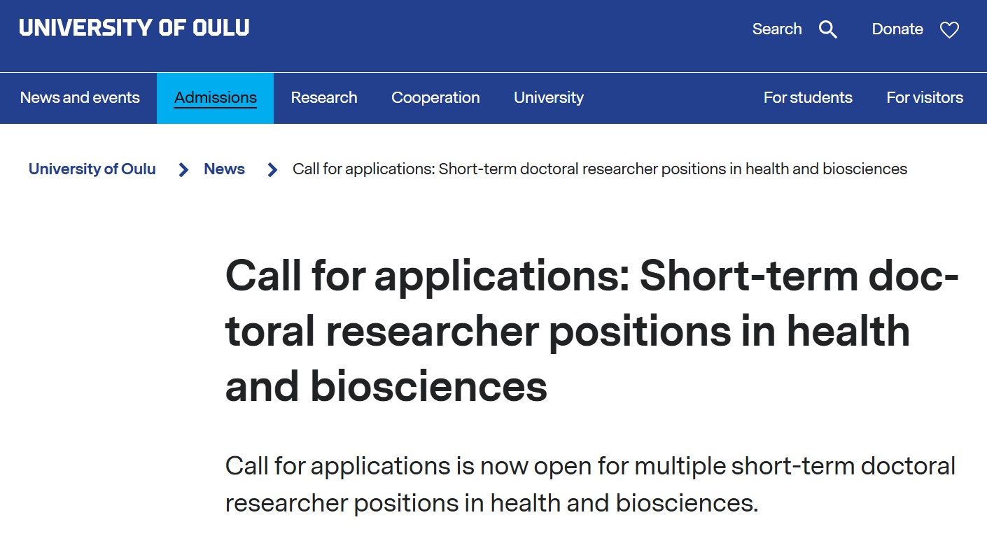 Short-Term Doctoral Researcher Positions in Health and Biosciences 2027