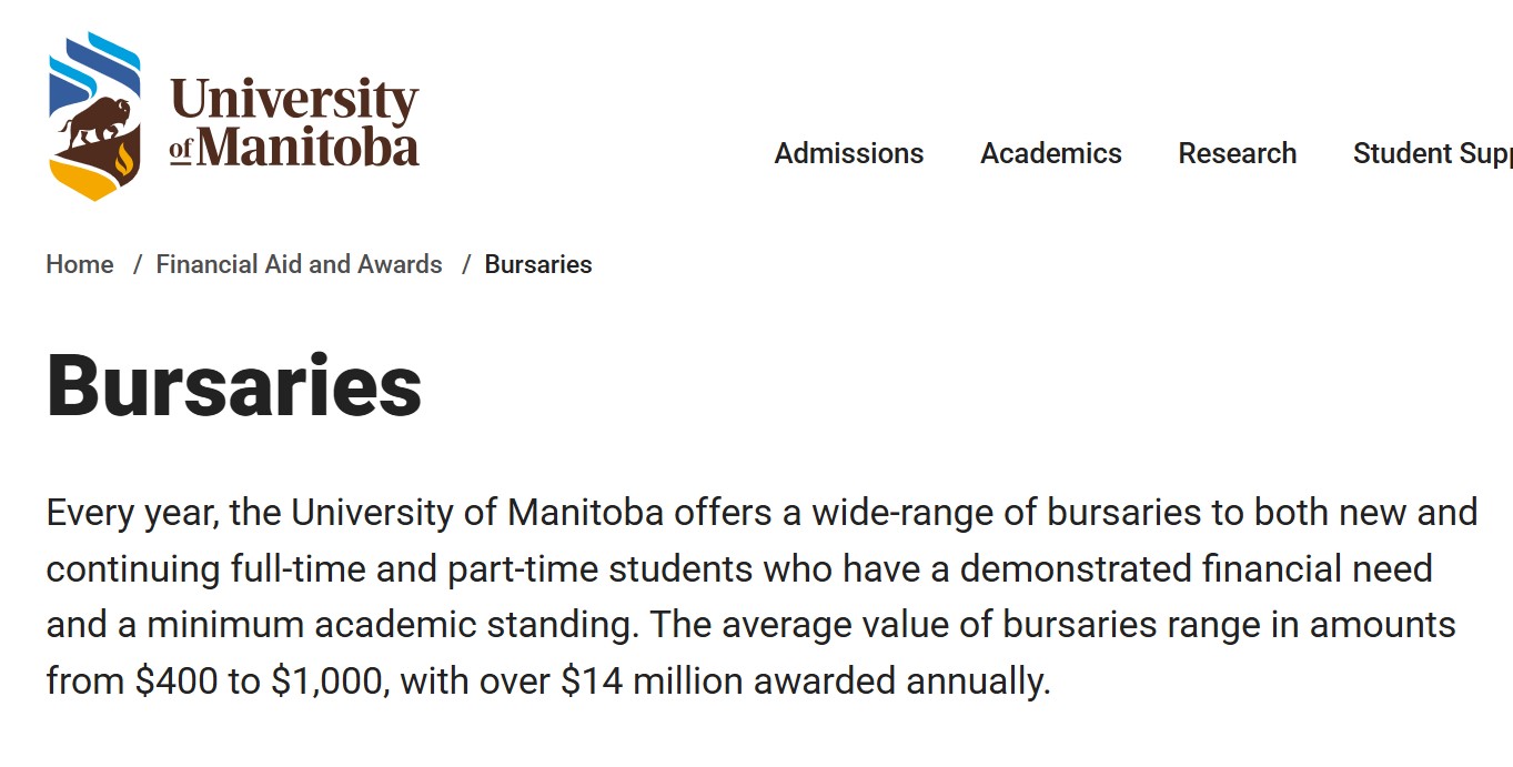 University of Manitoba Entrance Bursary 2026