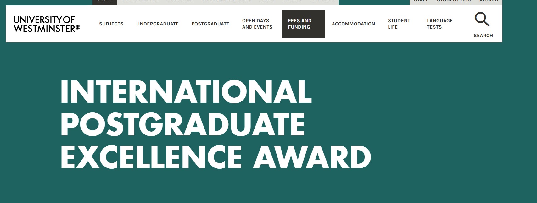 University of Westminster International Postgraduate Excellence Award 2026