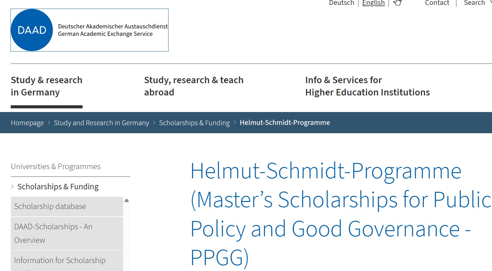Helmut-Schmidt-Programme 2026 (DAAD PPGG Scholarship)