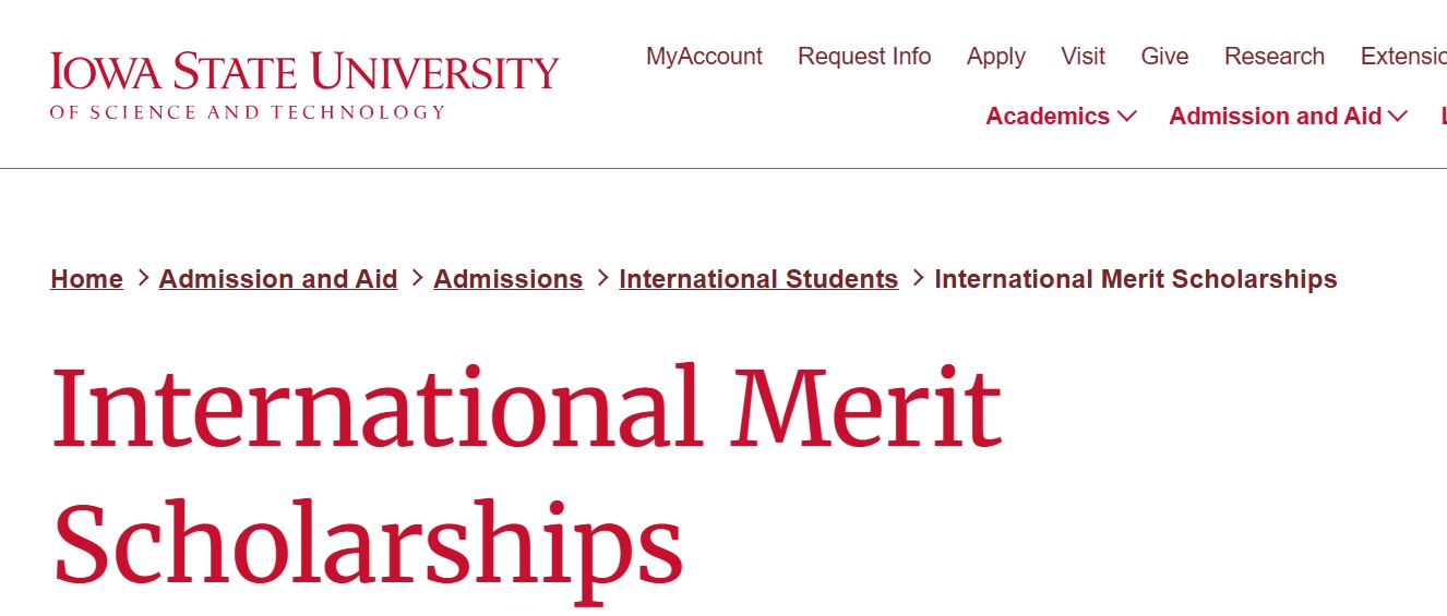 Iowa State University International Merit Scholarships 2026