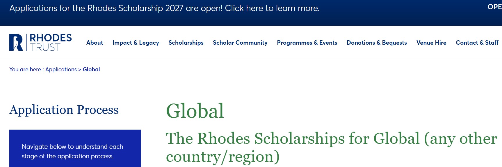 Rhodes Scholarship 2027 at University of Oxford UK