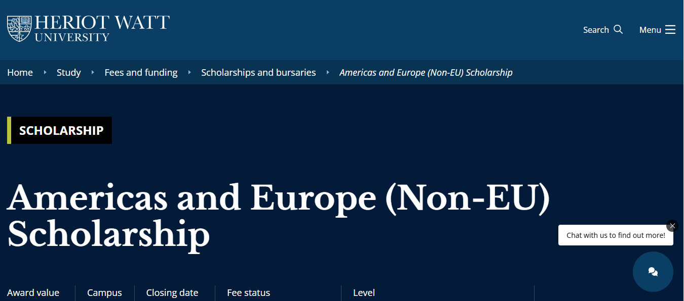 Heriot-Watt University Americas and Europe (Non-EU) Scholarship