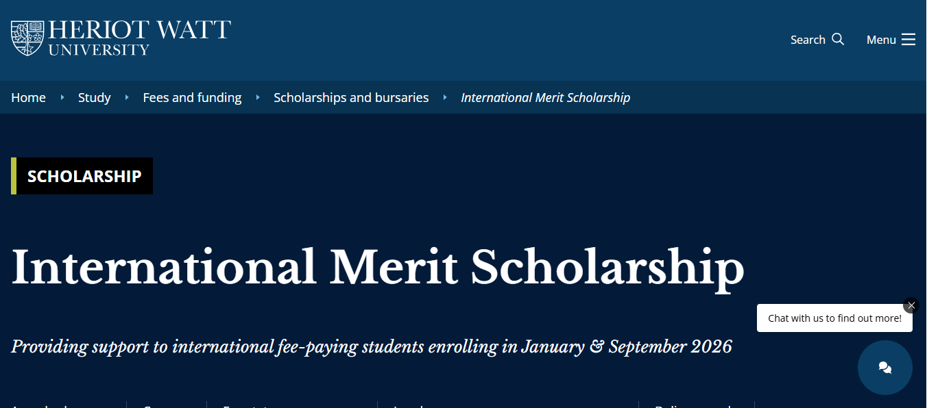 Heriot-Watt University International Merit Scholarship
