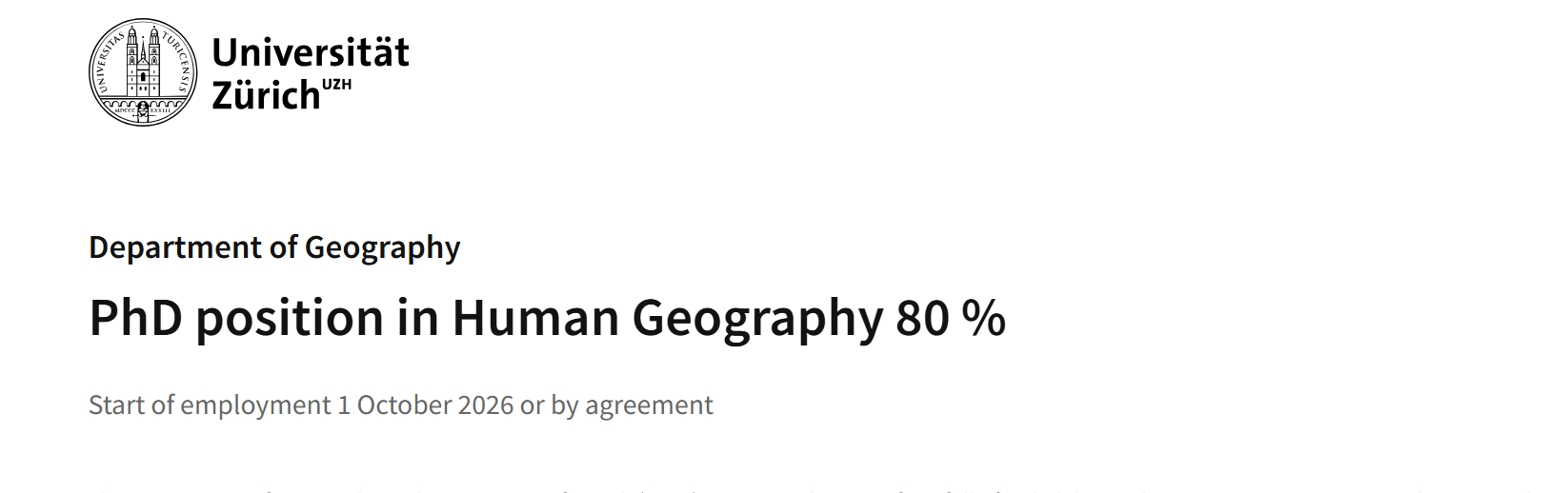Fully Funded PhD in Human Geography 2026 at University of Zurich