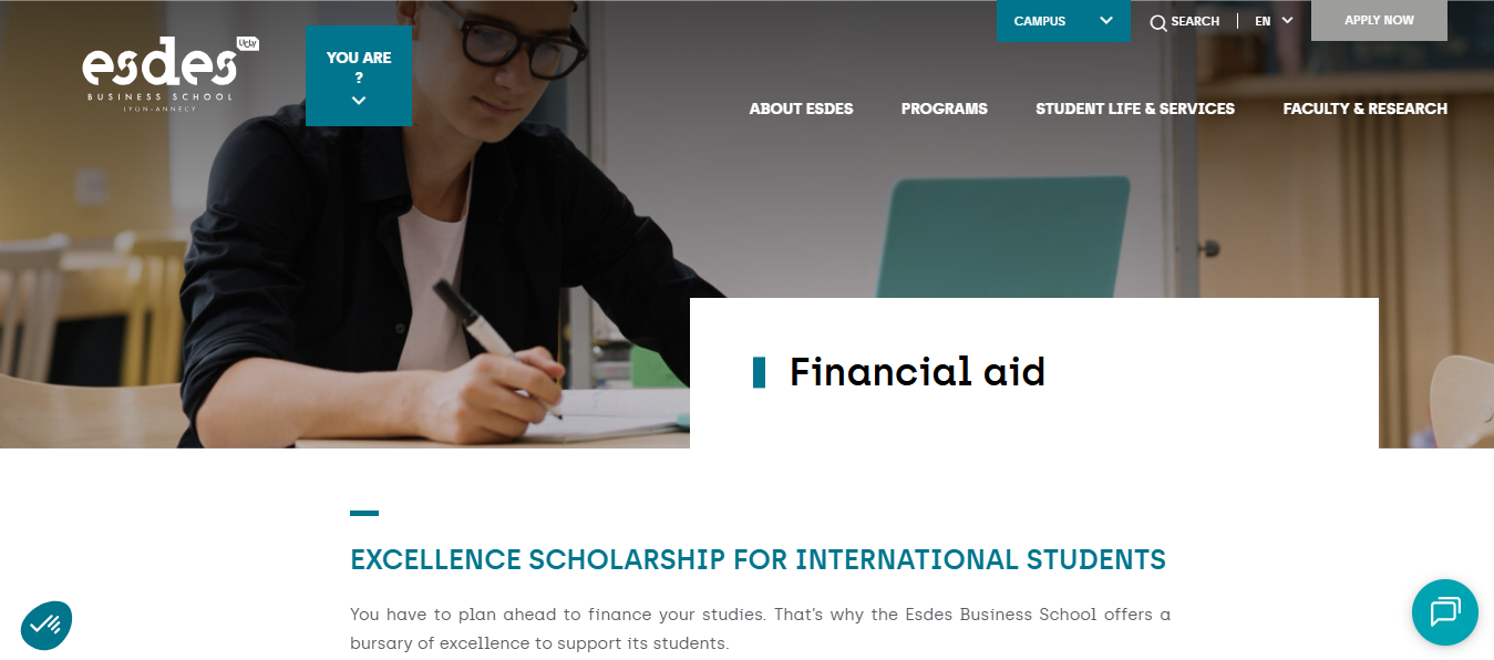 ESDES Business School Excellence Scholarship 2026 in France. ESDES Business School Excellence Scholarship