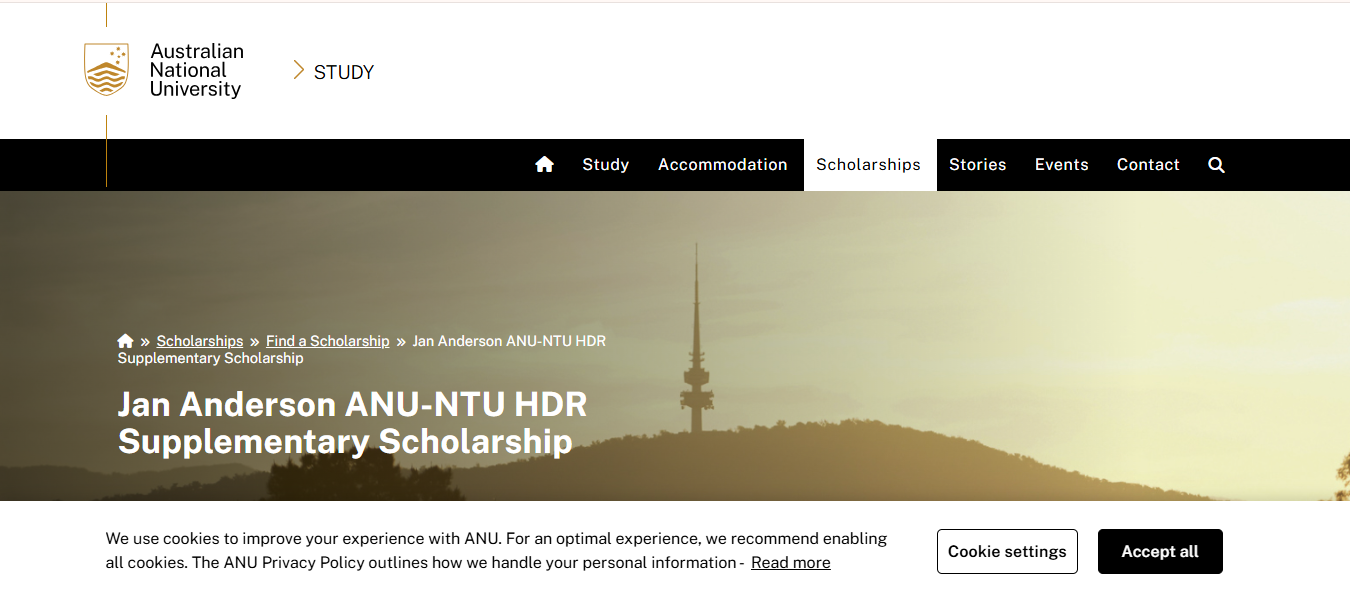 Jan Anderson ANU-NTU HDR Supplementary Scholarship