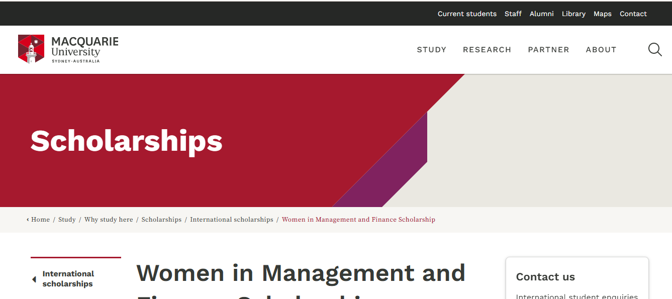Macquarie University Women in Management and Finance Scholarship