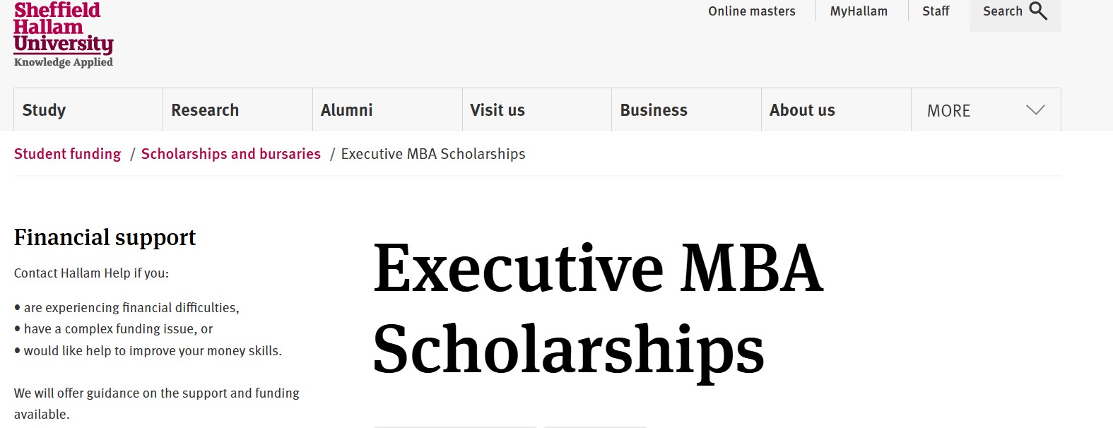Sheffield Hallam University Executive MBA Scholarships 2026