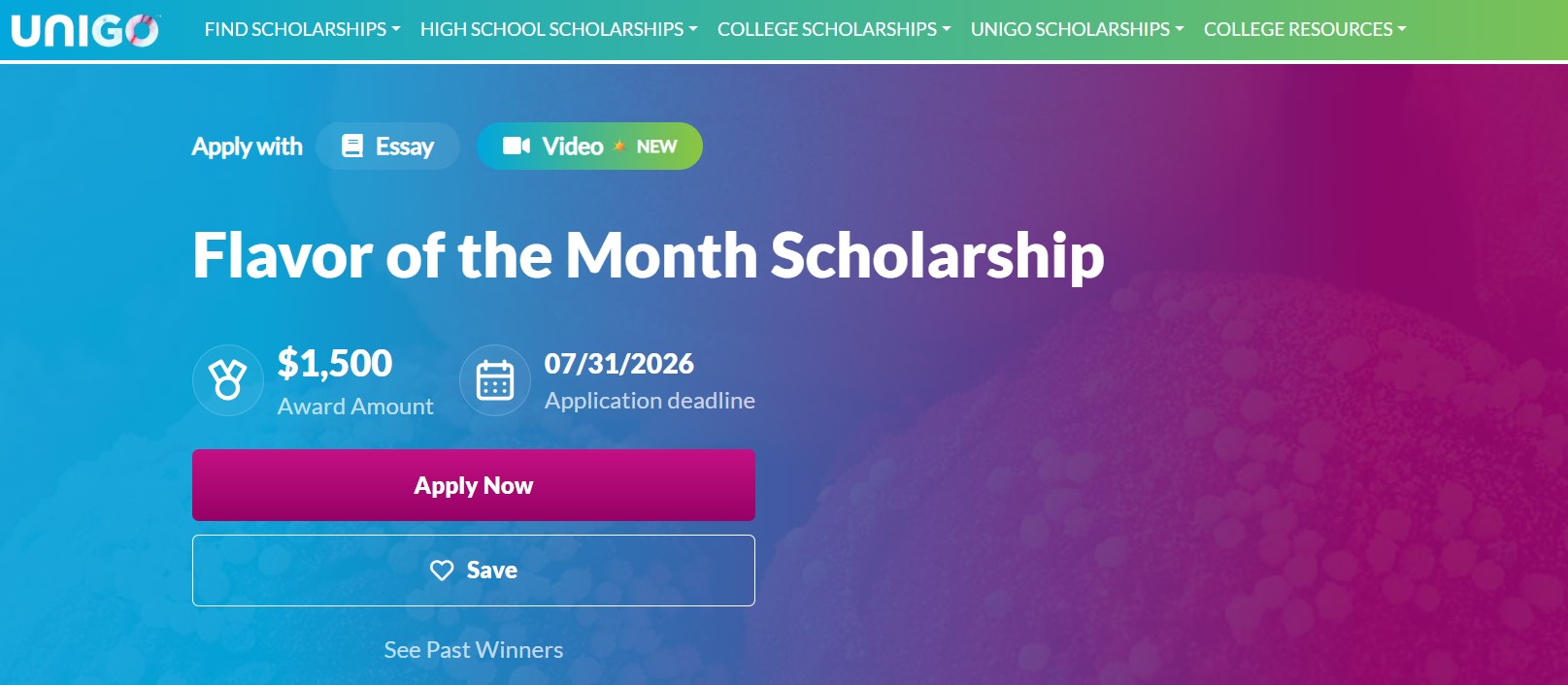 Unigo Flavor of the Month Scholarship 2026
