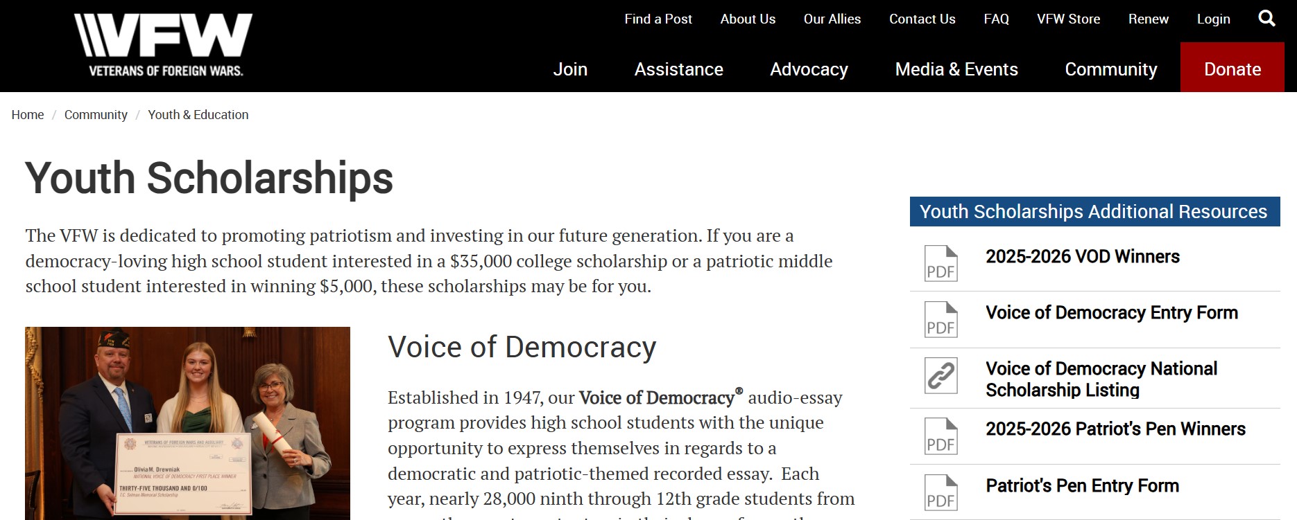 Veterans of Foreign Wars Voice of Democracy Scholarship 