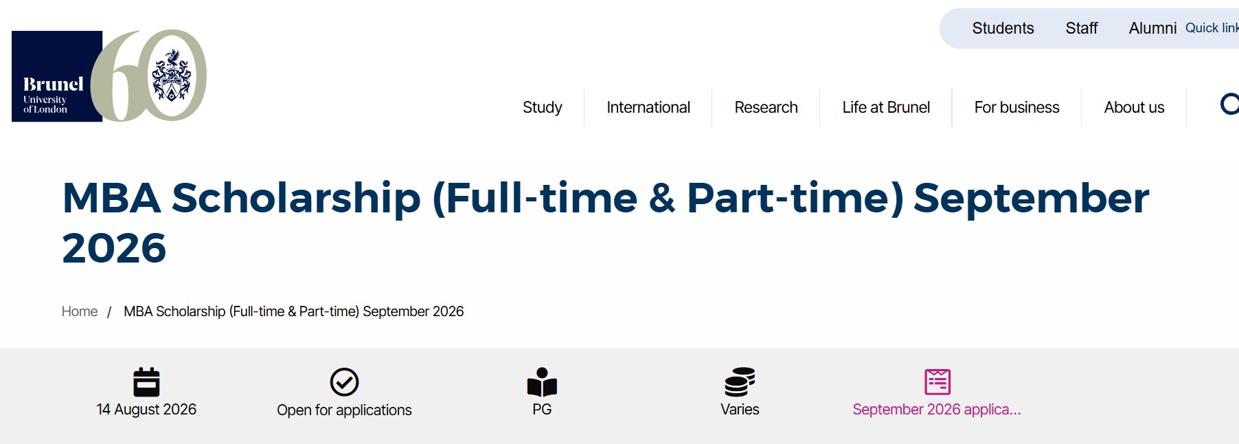 Brunel MBA Scholarships 2026