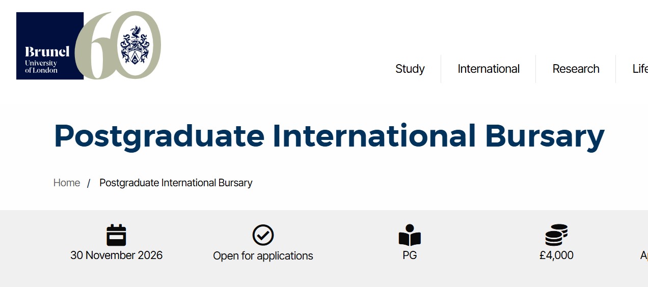 Brunel University London Postgraduate International Bursary 2026