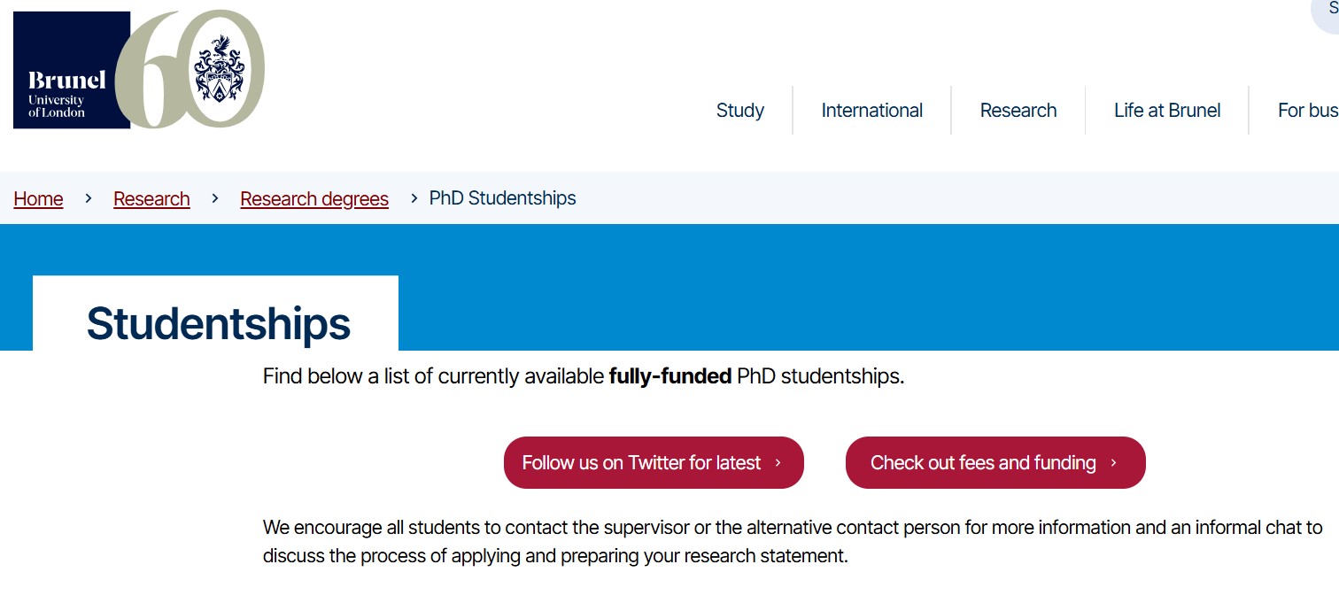 Fully Funded PhD Studentships at Brunel University London