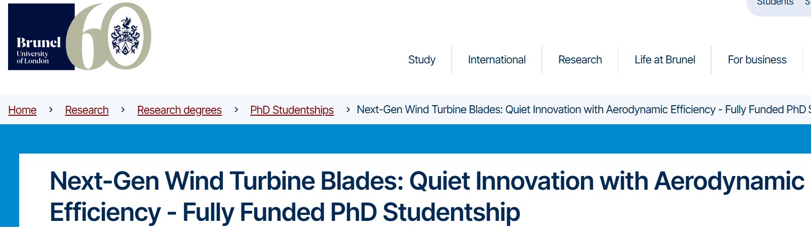 Next-Gen Wind Turbine Blades PhD 2026 (Fully Funded) – Study at Brunel University London Next-Gen Wind Turbine Blades PhD 2026