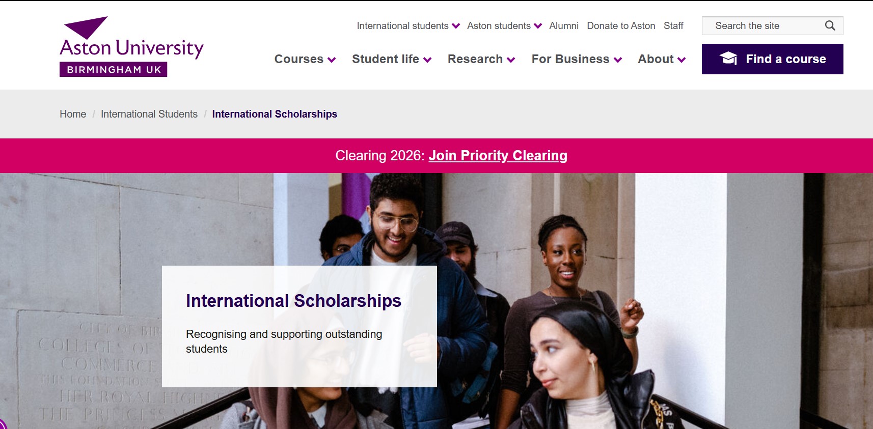 Aston University International Scholarships 2026