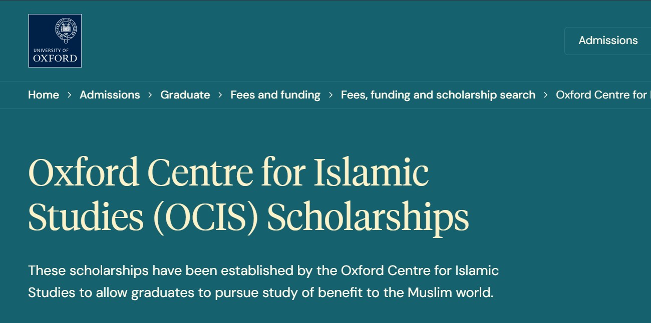 Oxford Centre for Islamic Studies (OCIS) Scholarship 2027