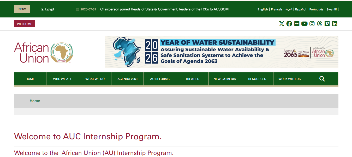African Union Internship Program 2026 for African Students and Graduates African Union Internship Program