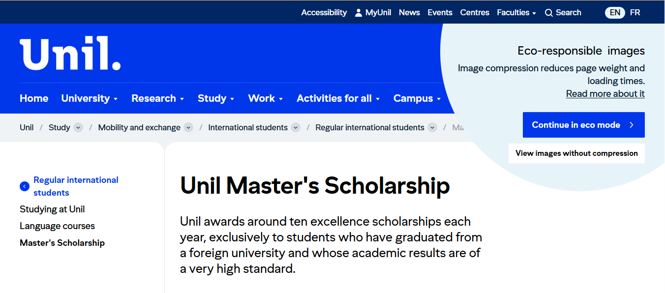 University of Lausanne (UNIL) Master's Grants