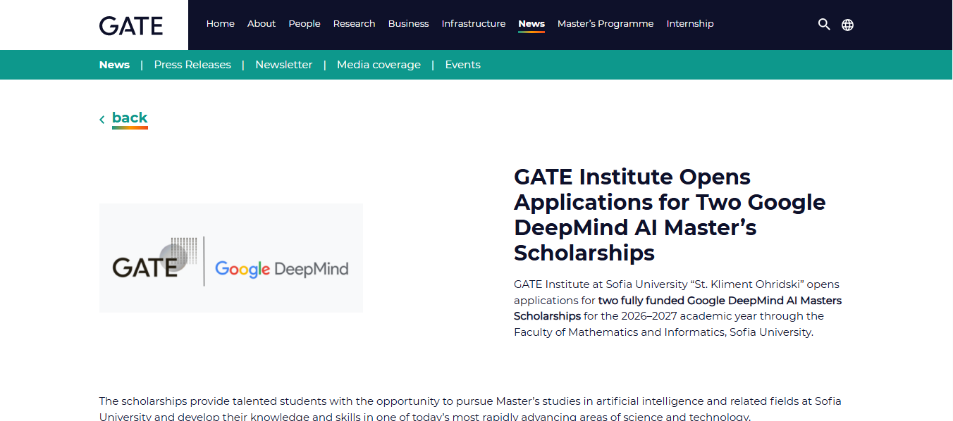 GATE Institute Google DeepMind AI Master’s Scholarship