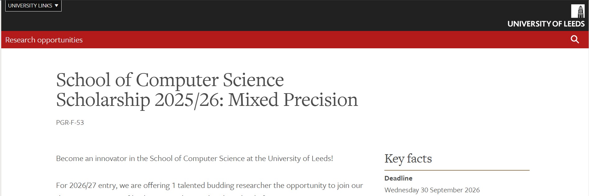 University of Leeds School of Computer Science Scholarship 2027: Fully Funded PhD Opportunity University of Leeds School of Computer Science Scholarship 2027