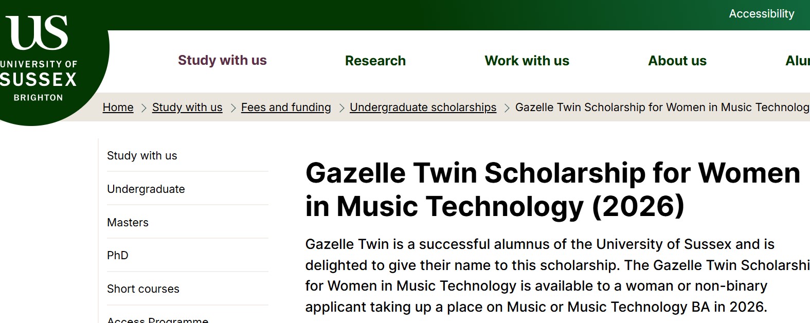 Gazelle Twin Scholarship 2026