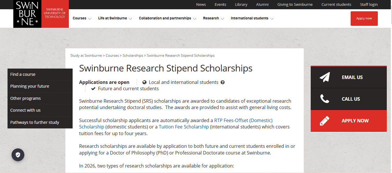 Swinburne Research Stipend Scholarships