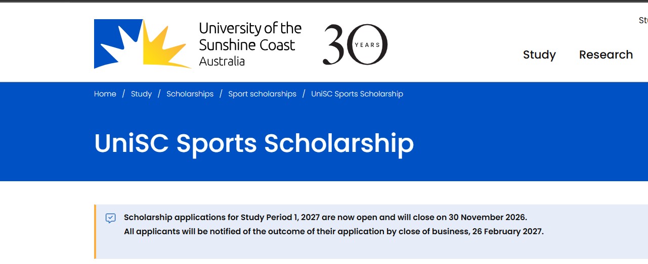 UniSC Sports Scholarship 2027 in Australia