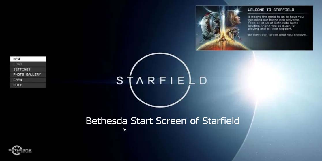 Bethesda Start Screen of Starfield