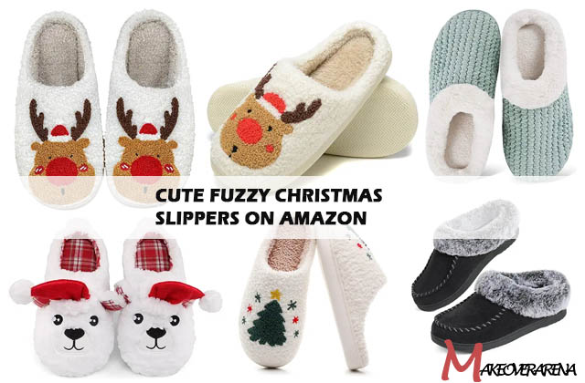 Cute fuzzy Christmas Slippers on Amazon