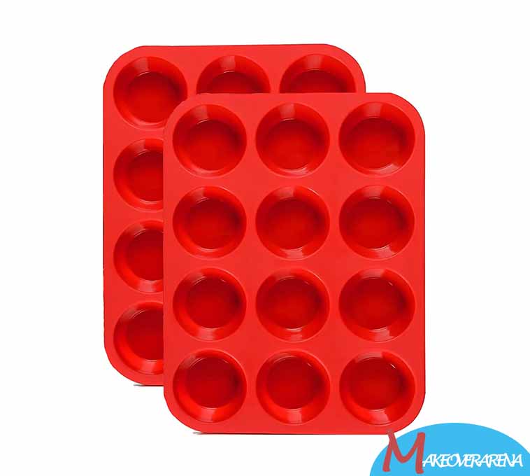 JEWOSTER 12 Cups Silicone Muffin Pan 2 Pack
