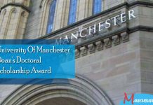 University Of Manchester Dean's Doctoral Scholarship Award