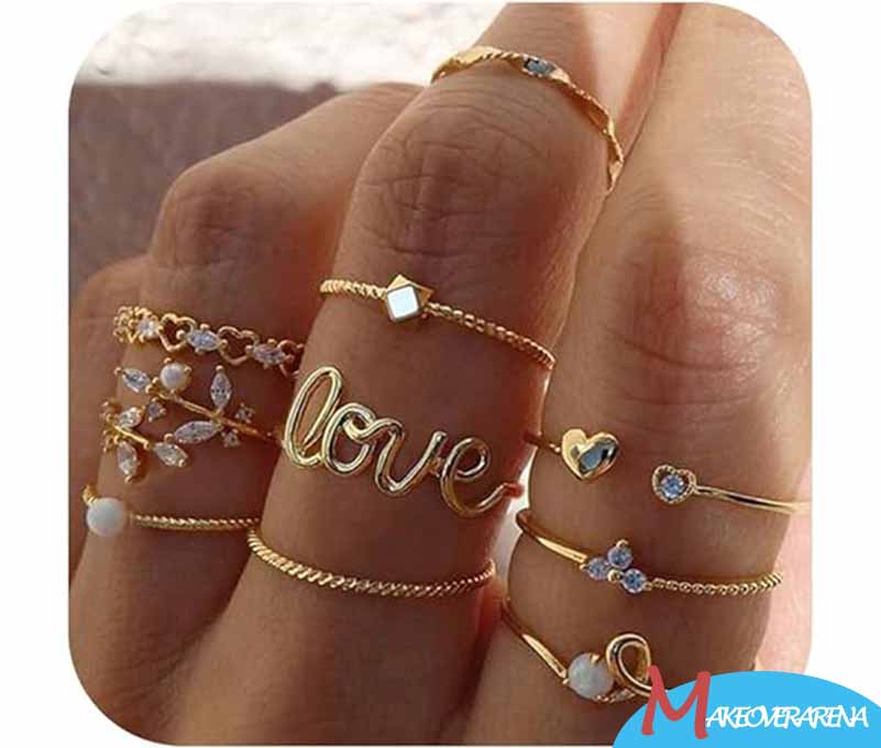 HUASAI Valentine's Day Gold Rings for Teens