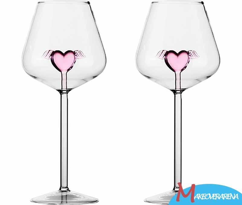 MANMAOHE 17oz set of 2 Romantic Heart Shaped Crystal Red Wine Glasses