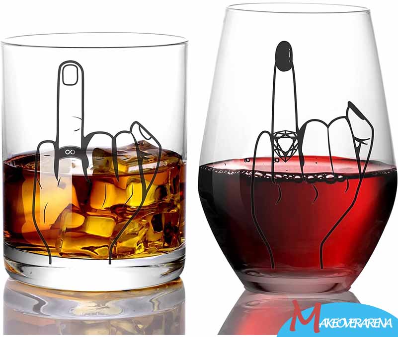 Comfit Valentine's Day Wine & Whiskey Glass Set for Newlywed