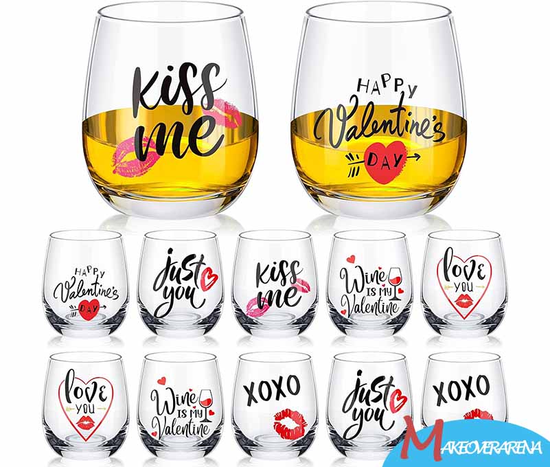 Zhehao 12 Pcs Valentine's Day Wine Glass 12oz Red Heart Lip Wine Glass