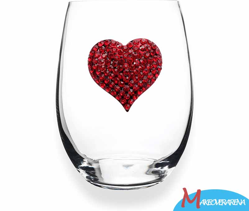 THE QUEENS' JEWELS Red Heart Jeweled Stemless Wine Glass