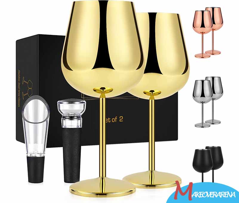 LiqCool Gold Wine Glasses Valentine's Day Stainless Steel Wine Glass