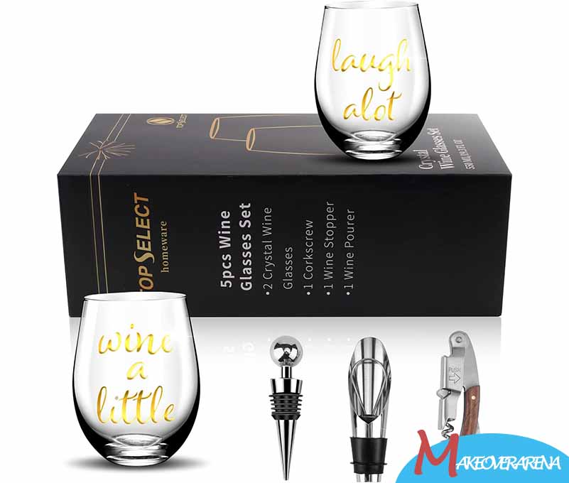 TopSelect Valentine's Day Crystal Wine Glasses, Couples Gift Set of 2